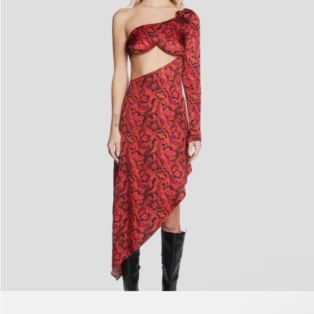 For Love And Lemons Asymmetrical Red and Black Cocktail Dress